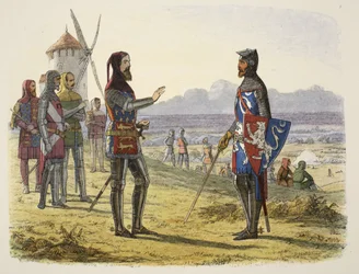 Edoardo rifiuta soccorso a suo figlio a Crécy, da A Chronicle of England BC 55 to AD 1485, pub. Londra, 1863